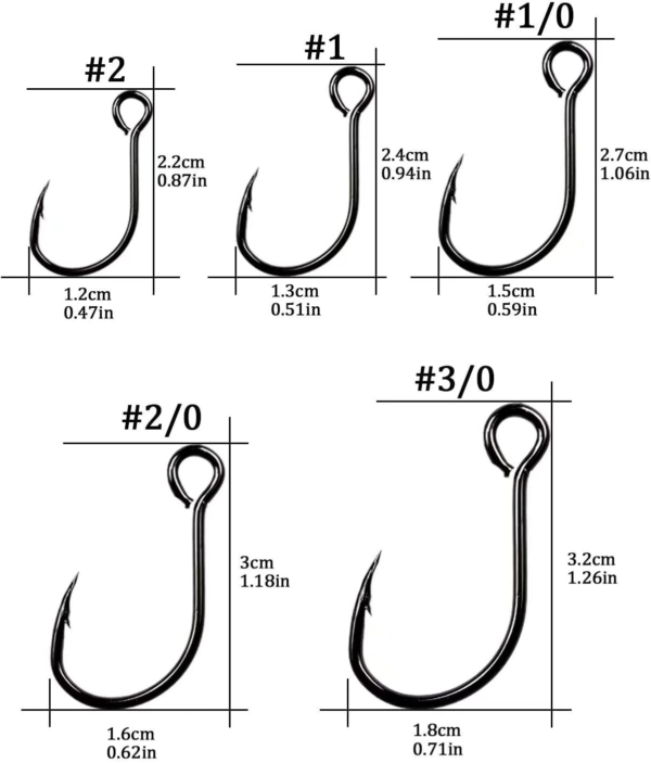 50Pcs/100Pcs Box Inline Single Hook Large Eye with Barbed Replacement Fishing Hook Inline Circle Hooks for Spoon Lures Baits Jigs Spinner #2#1 1/0 2/0 3/0 - Image 3