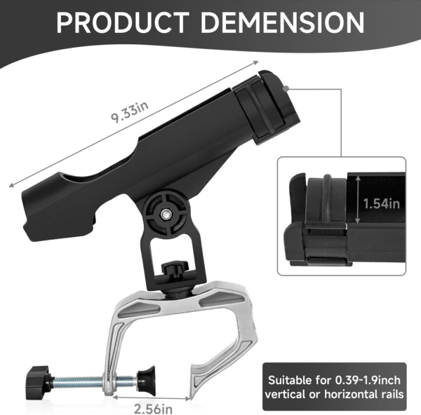 2 Pcs Fishing Rod Holders Boat, 360 Degree Rotation Adjustable Power Lock Fishing Rods Racks, Fishing Rod Holders for Kayak Canoe Easy Installation, Fishing Gifts for Men - Image 2