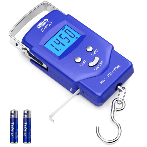 Fish Scale,  110Lb/50Kg Backlit LCD Display Digital Scale with Built-In Measuring Tape - Electronic Fishing Postal Hanging Hook Scale with 2 AAA Batteries, Pocket Size - Image 8