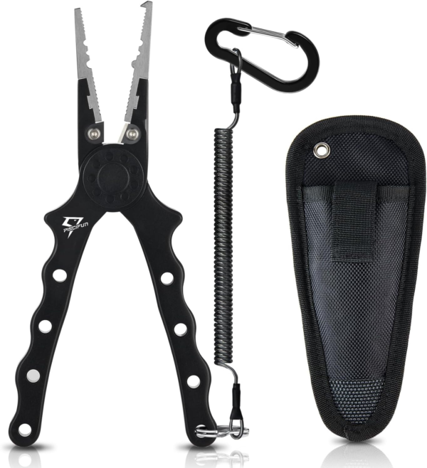 Fishing Pliers, Aluminum Hook Remover Pliers with Braid Cutters, Split Ring, Fish Holder with Sheath and Lanyard - Image 10