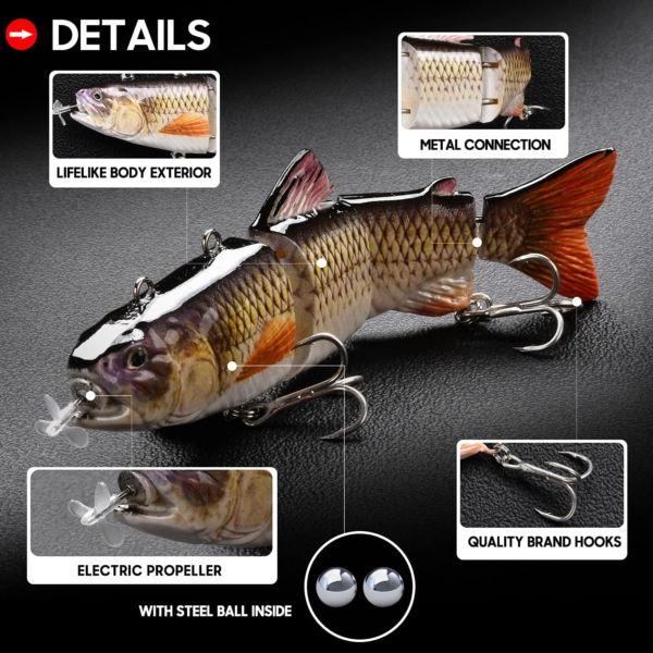 Robotic Swimming Fishing Electric Lures 5.12" USB Rechargeable LED Light 4-Segement Wobbler Multi Jointed Swimbaits Hard Lures Fishing Tackle - Image 3