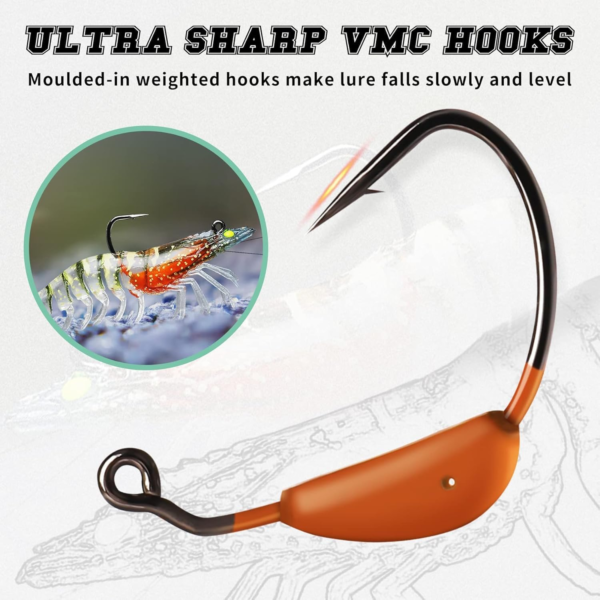 Pre-Rigged Fishing Jigs, 1:50 Super Durable TPE Fishing Lures, Well-Made Lifelike Shrimp Crayfish Shad Swimbait, Weedless Lure for Bass Trout Walleye, Saltwater Fishing Gear, Keep Separately! - Image 4