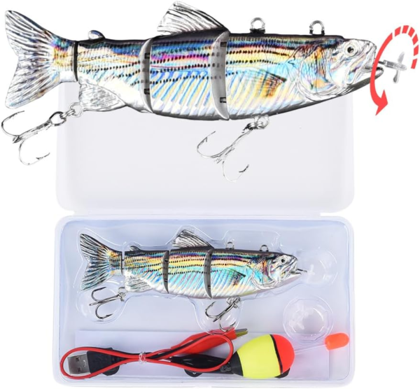 Robotic Swimming Fishing Electric Lures 5.12" USB Rechargeable LED Light 4-Segement Wobbler Multi Jointed Swimbaits Hard Lures Fishing Tackle