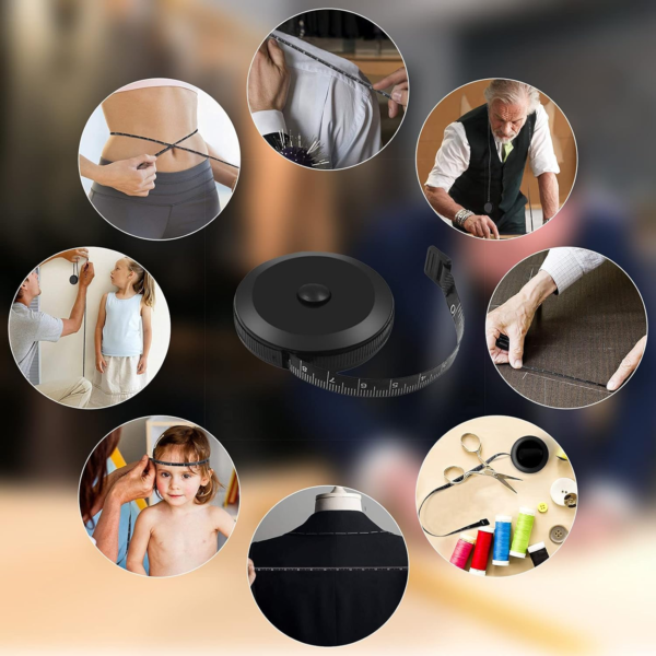 Body Measuring Tape, Retractable Sewing Tailor Tape, 150Cm Black Dual Sided Measure Tape for Sewing Crafts Tailor Cloth Fabric - Image 5