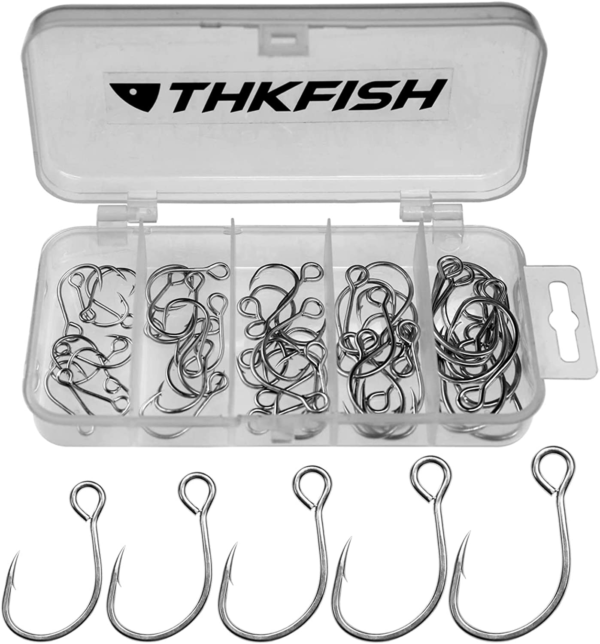 50Pcs/100Pcs Box Inline Single Hook Large Eye with Barbed Replacement Fishing Hook Inline Circle Hooks for Spoon Lures Baits Jigs Spinner #2#1 1/0 2/0 3/0 - Image 10