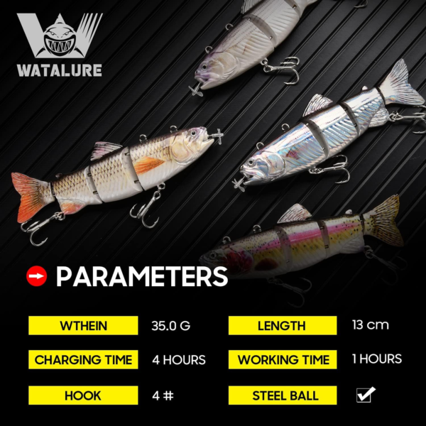 Robotic Swimming Fishing Electric Lures 5.12" USB Rechargeable LED Light 4-Segement Wobbler Multi Jointed Swimbaits Hard Lures Fishing Tackle - Image 2