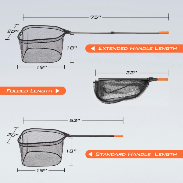 Brutus Fishing Net, Foldable Extendable Fish Landing Net, Lightweight & Portable Fishing Net with Soft EVA Foam Handle, Holds up to 44Lbs/20Kg, Fish-Friendly Mesh for a Safe Release - Image 6