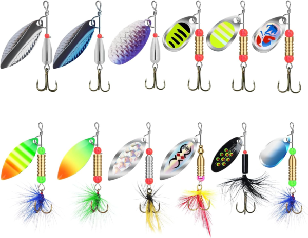 Fishing Spinners with Unique Double Spoons, Nano-Plated Rooster Tail Fishing Lures with Copper Body & Blade, Great Action Blade Bait for Bass Trout Walleye, Freshwater Ice Fishing Jigs - Image 9