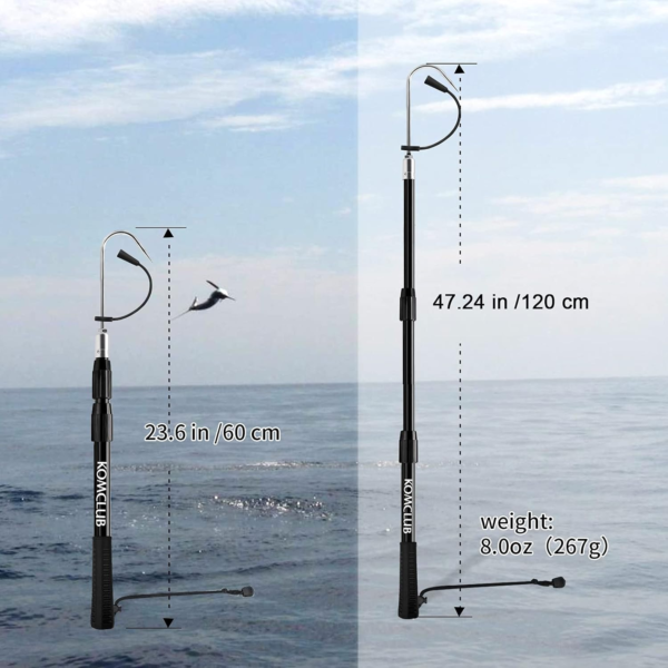 Telescopic Fishing Gaff Adjustable 3 Sections with Sharp Spear Hook Lightweight Hand Fish Gaff with Rubber Nonslip Handle and Lanyard for Freshwater Offshore Fishing and Outdoors 47In - Image 2