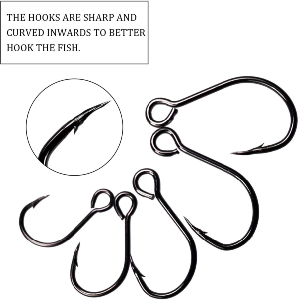 50Pcs/100Pcs Box Inline Single Hook Large Eye with Barbed Replacement Fishing Hook Inline Circle Hooks for Spoon Lures Baits Jigs Spinner #2#1 1/0 2/0 3/0 - Image 2
