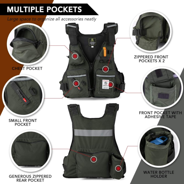 Fly Fishing Vest Adjustable Fishing Jackets Multi-Pockets Jacket for Boating Sailing Kayaking Water Sports - Image 3