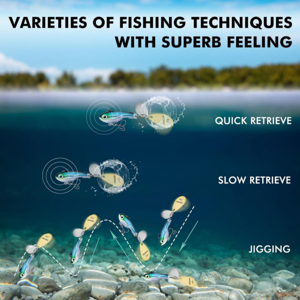 Fishing Spinners with Unique Double Spoons, Nano-Plated Rooster Tail Fishing Lures with Copper Body & Blade, Great Action Blade Bait for Bass Trout Walleye, Freshwater Ice Fishing Jigs - Image 6