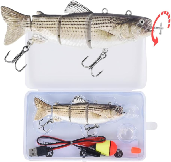 Robotic Swimming Fishing Electric Lures 5.12" USB Rechargeable LED Light 4-Segement Wobbler Multi Jointed Swimbaits Hard Lures Fishing Tackle - Image 9