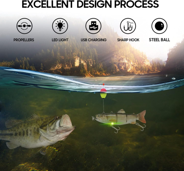Robotic Swimming Fishing Electric Lures 5.12" USB Rechargeable LED Light 4-Segement Wobbler Multi Jointed Swimbaits Hard Lures Fishing Tackle - Image 4