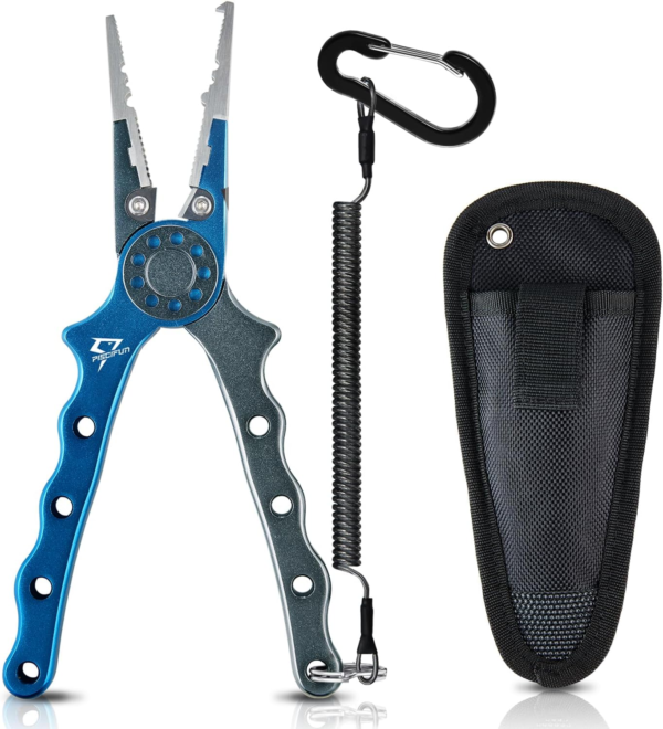 Fishing Pliers, Aluminum Hook Remover Pliers with Braid Cutters, Split Ring, Fish Holder with Sheath and Lanyard - Image 9