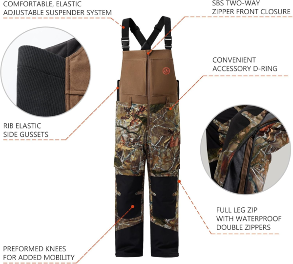 Splice II Men’S Insulated Waterproof Camo Hunting Bibs Ripstop Fishing Pants - Image 2