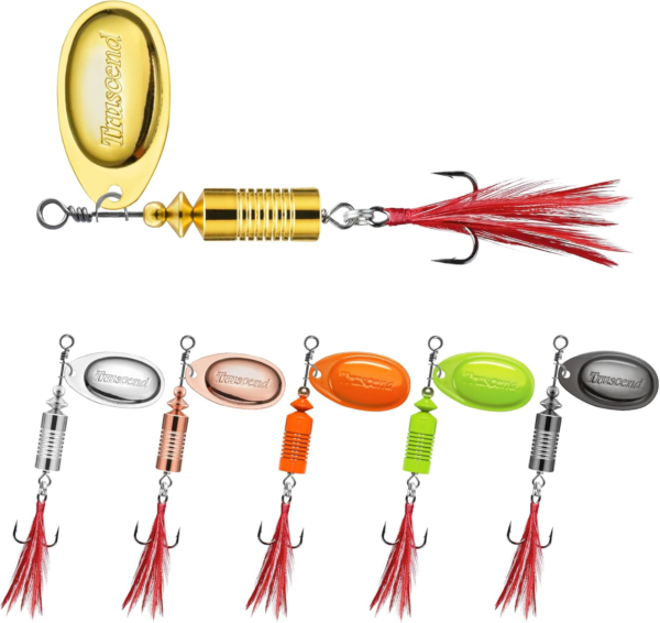 Fishing Spinners with Unique Double Spoons, Nano-Plated Rooster Tail Fishing Lures with Copper Body & Blade, Great Action Blade Bait for Bass Trout Walleye, Freshwater Ice Fishing Jigs - Image 10