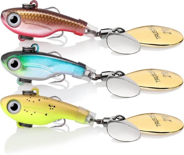 Fishing Spinners with Unique Double Spoons, Nano-Plated Rooster Tail Fishing Lures with Copper Body & Blade, Great Action Blade Bait for Bass Trout Walleye, Freshwater Ice Fishing Jigs