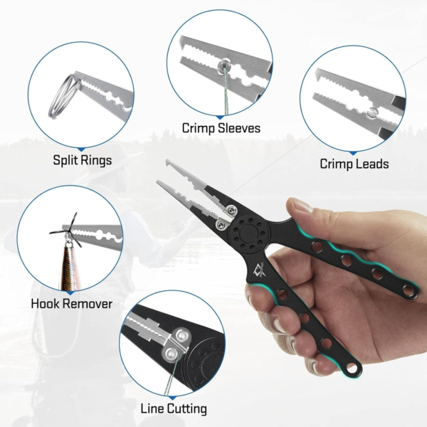 Fishing Pliers, Aluminum Hook Remover Pliers with Braid Cutters, Split Ring, Fish Holder with Sheath and Lanyard - Image 3