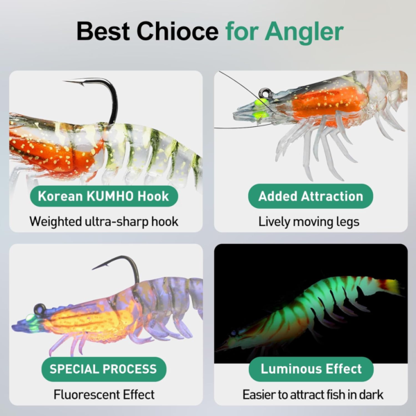Pre-Rigged Fishing Jigs, 1:50 Super Durable TPE Fishing Lures, Well-Made Lifelike Shrimp Crayfish Shad Swimbait, Weedless Lure for Bass Trout Walleye, Saltwater Fishing Gear, Keep Separately! - Image 5