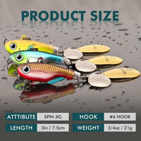 Fishing Spinners with Unique Double Spoons, Nano-Plated Rooster Tail Fishing Lures with Copper Body & Blade, Great Action Blade Bait for Bass Trout Walleye, Freshwater Ice Fishing Jigs - Image 5