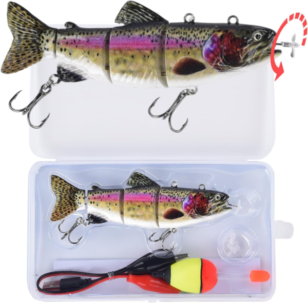 Robotic Swimming Fishing Electric Lures 5.12" USB Rechargeable LED Light 4-Segement Wobbler Multi Jointed Swimbaits Hard Lures Fishing Tackle - Image 8