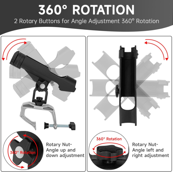 2 Pcs Fishing Rod Holders Boat, 360 Degree Rotation Adjustable Power Lock Fishing Rods Racks, Fishing Rod Holders for Kayak Canoe Easy Installation, Fishing Gifts for Men - Image 4