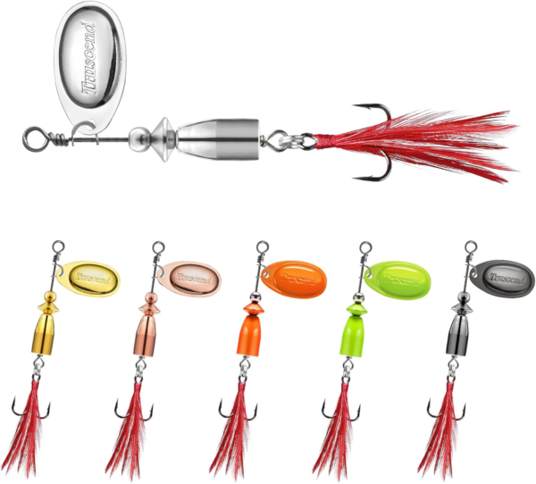 Fishing Spinners with Unique Double Spoons, Nano-Plated Rooster Tail Fishing Lures with Copper Body & Blade, Great Action Blade Bait for Bass Trout Walleye, Freshwater Ice Fishing Jigs - Image 8