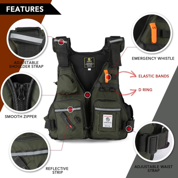 Fly Fishing Vest Adjustable Fishing Jackets Multi-Pockets Jacket for Boating Sailing Kayaking Water Sports - Image 4