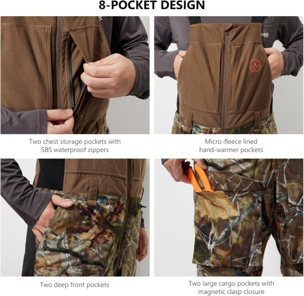 Splice II Men’S Insulated Waterproof Camo Hunting Bibs Ripstop Fishing Pants - Image 6